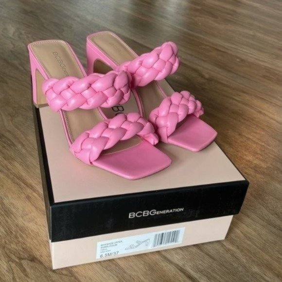 BCBGeneration Finaa Slide Pink Braided Heel Sandal 6.5 - Picture 6 of 7